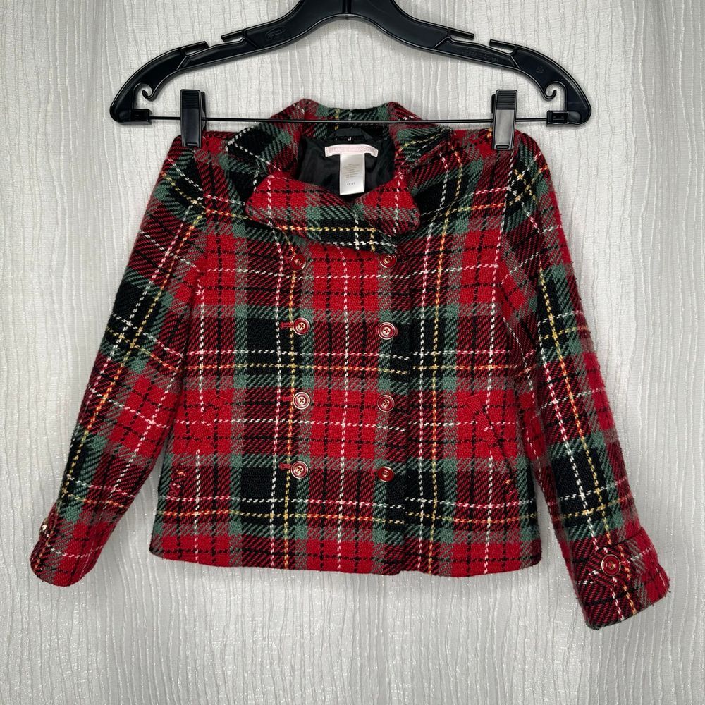 Janie and Jack Holiday Portrait Collection Girl's Plaid‎ Peacoat
